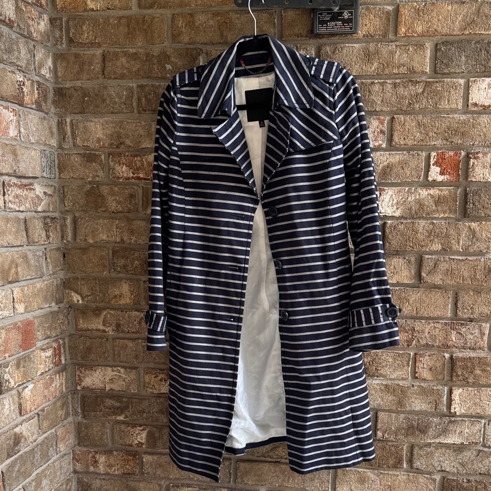 Talbots Navy and White Striped Trench Coat size XS